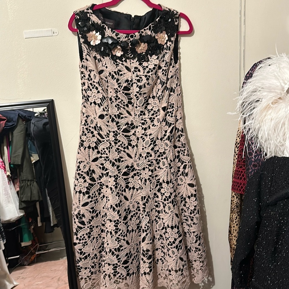 Stunning pink and black lace dress